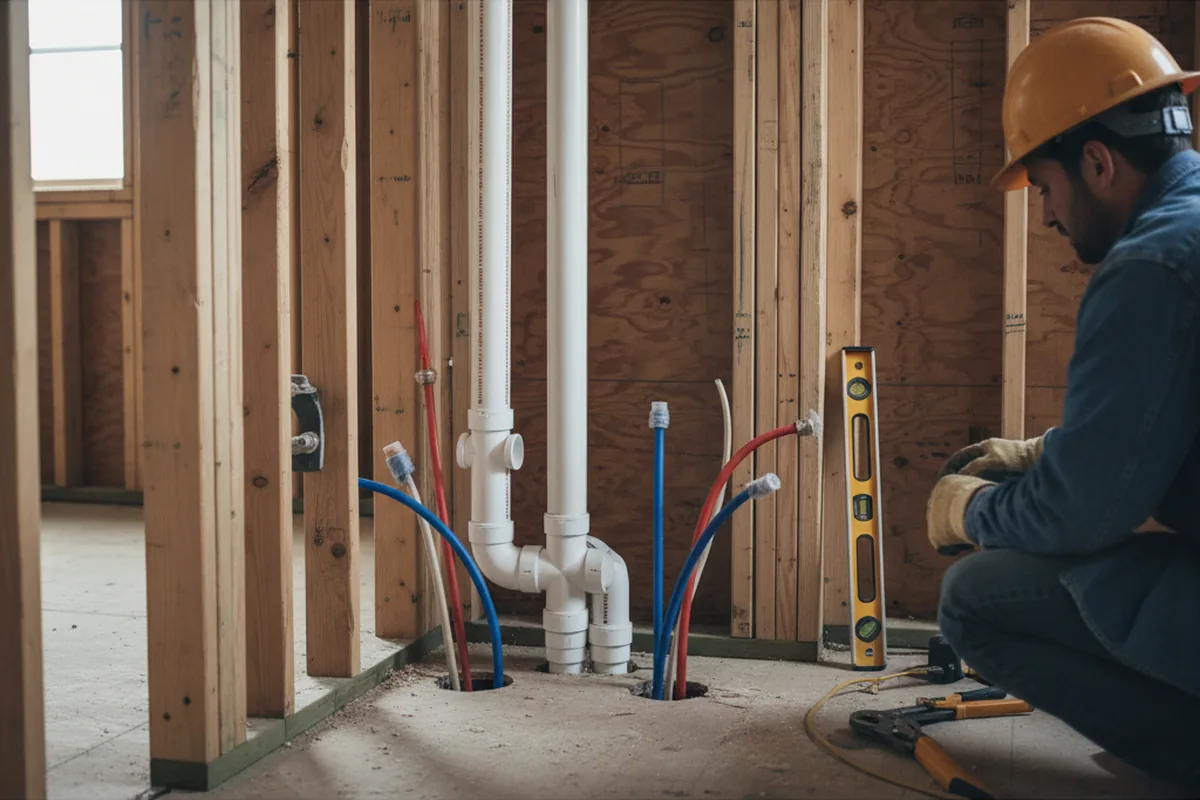 Drain and supply rough-in during Leak Detection in Hesston